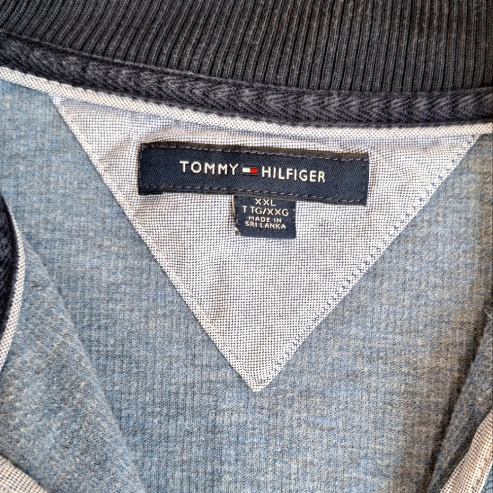 Tommy Hilfiger men's dusty blue 1/4 zip heavy cotton sweater - size XXL